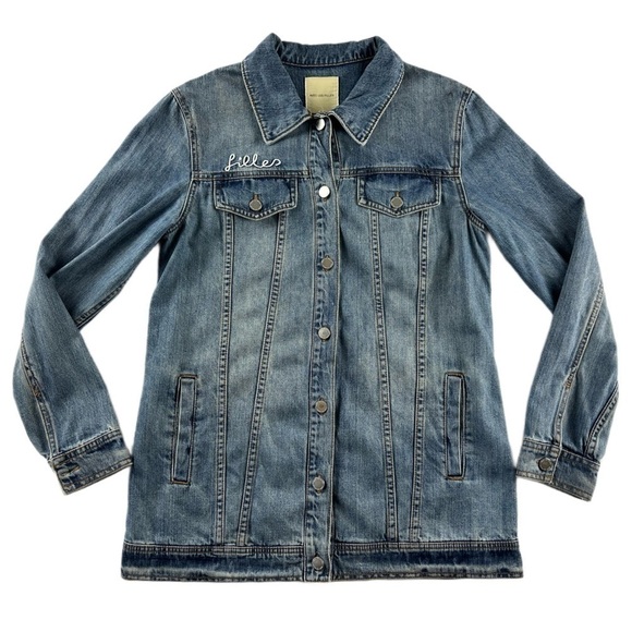 Avec Les Filles Follow Me Embroidered Jean Jacket Size Small 100% Cotton - Picture 2 of 9
